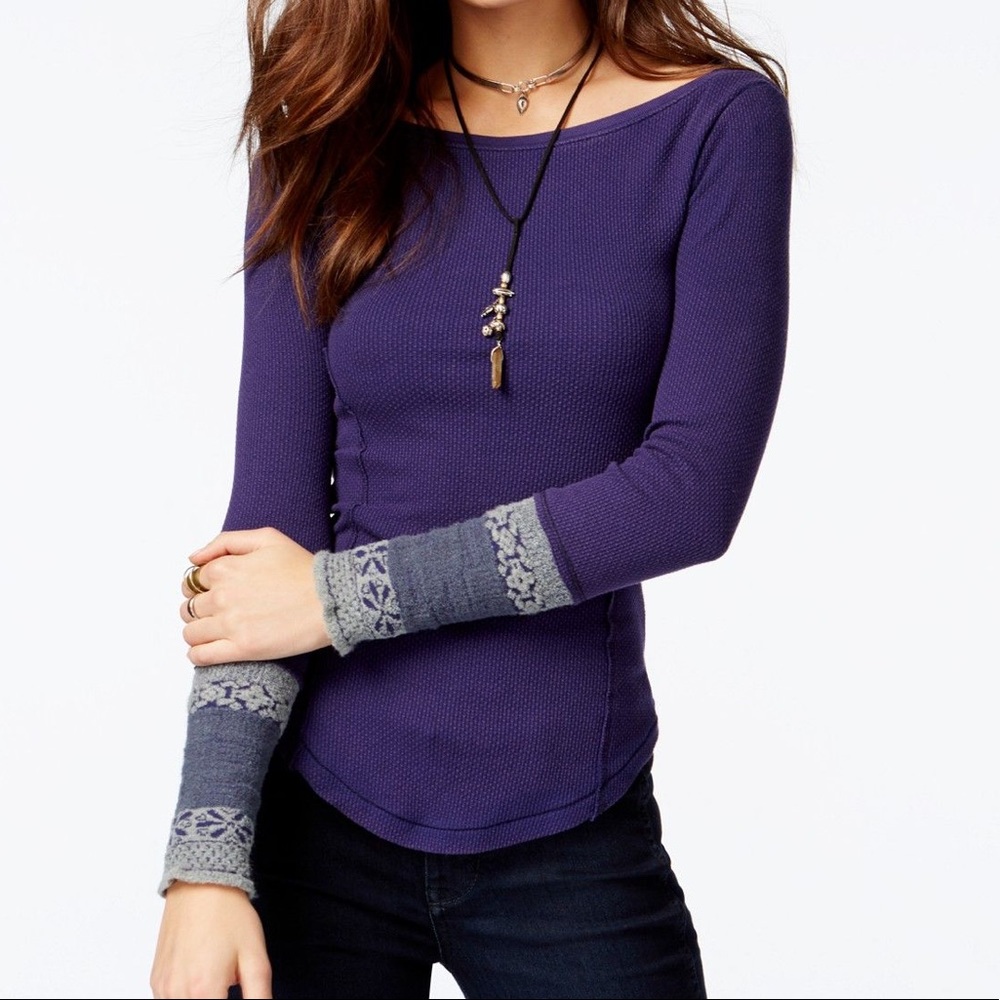 Free People Purple Thermal Newbie Rosey Cuff Top